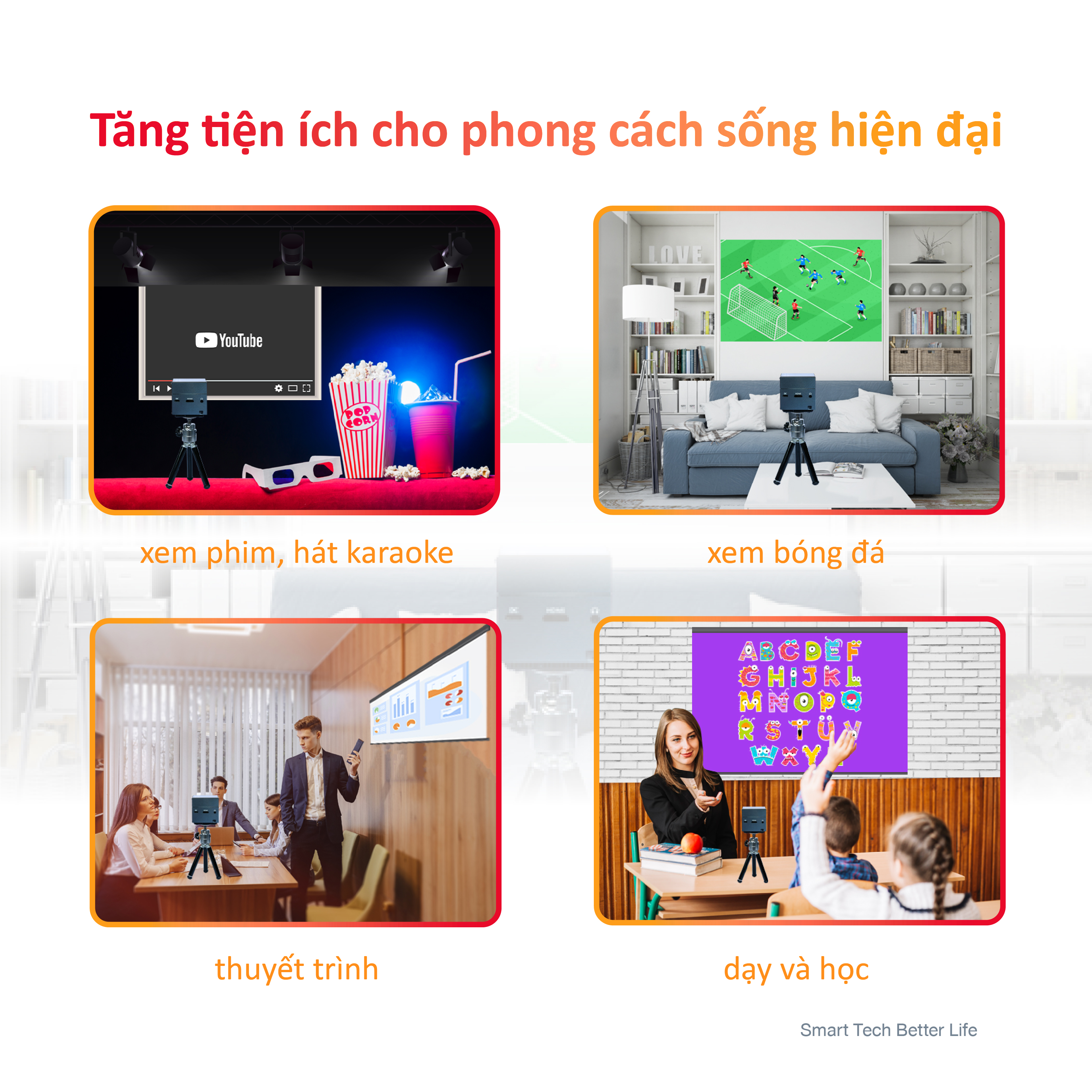 Máy chiếu thông minh mini Vayo - Smart Mini Projector công nghệ DLP kết nối Android, IOS, pin 2 tiếng, có sẵn loa, độ phân giải fullHD sắc nét, hàng chính hãng, bảo hành 12 tháng