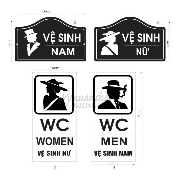 Biển báo WC, decan dán fomec 3mm WC Nam Nữ KT 20 x 10 cm, nhận gia công số lượng lớn