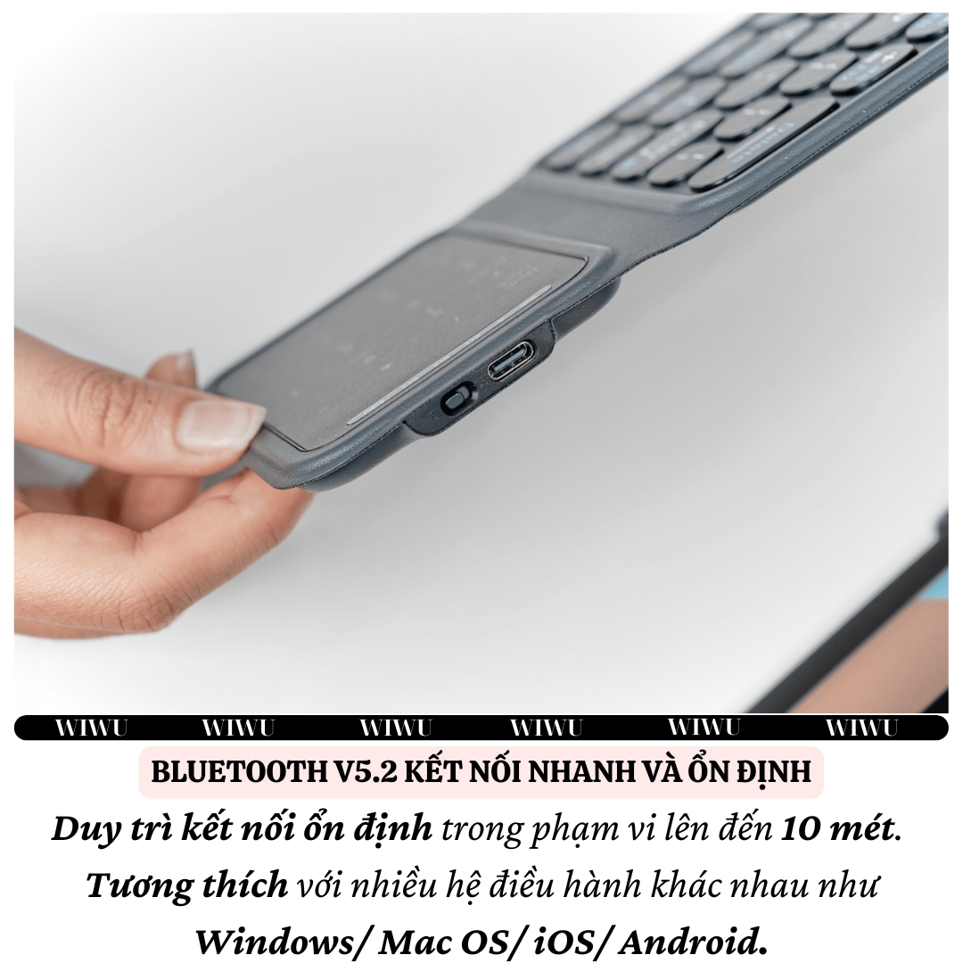 Bàn phím gấp gọn di động không dây bluetooth V5.2 tích hợp trackpad &amp; phím số WIWU FMK-05 - Nhỏ gọn, mỏng nhẹ, phím tắt thông minh, hỗ trợ Androids &amp; iOS, gõ thoải mái cho iPad cho iPhone, máy tính bảng, cho macbook, laptop - hàng nhập khẩu