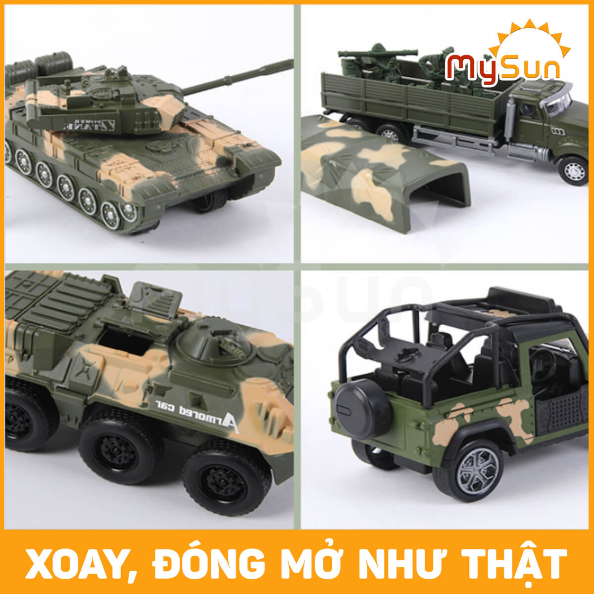 Bộ đồ chơi quân đội mô hình xe tăng bọc thép, máy bay trực thăng, tàu ngầm quân sự, lính nhựa cho bé MySun