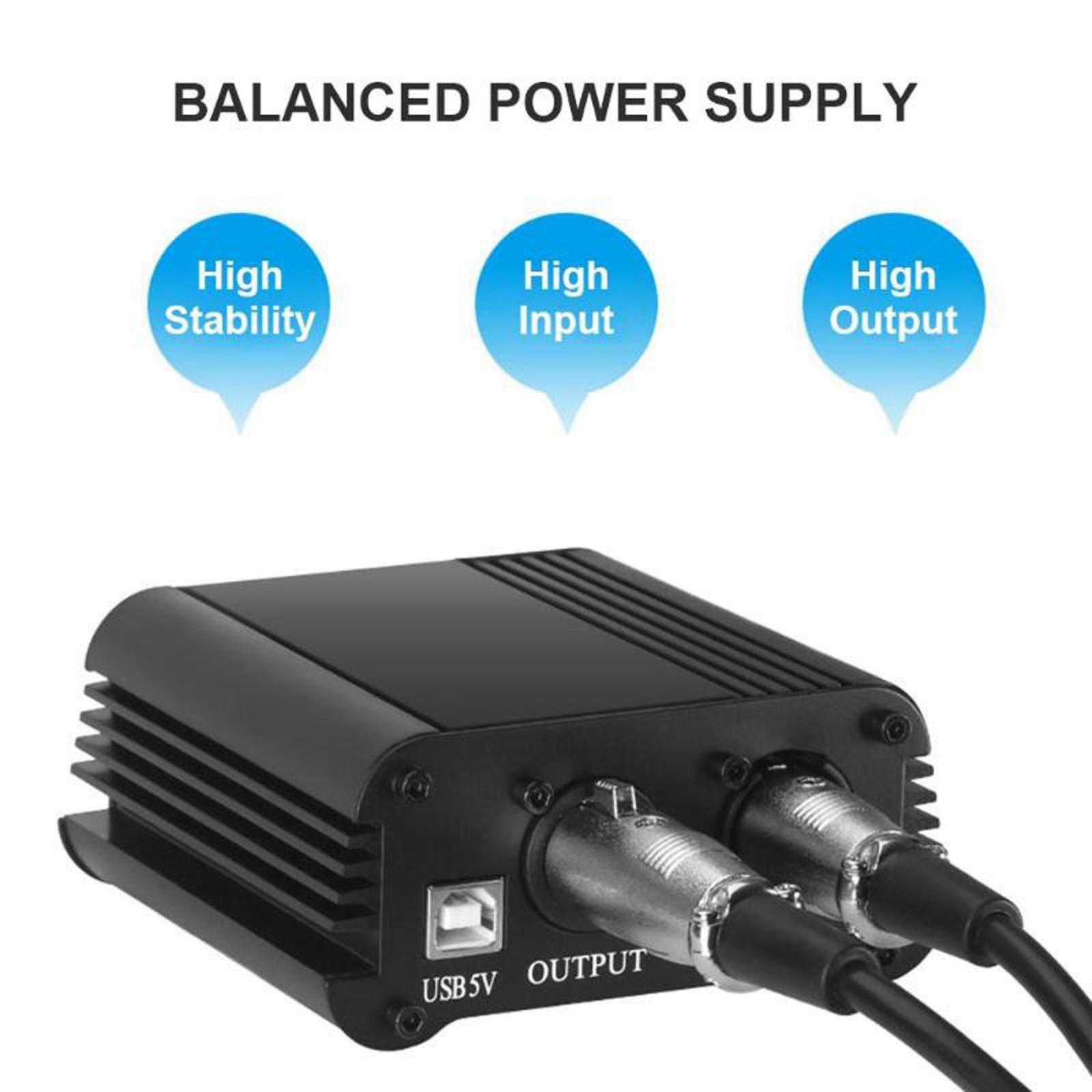 48V Phantom Power Supply with Charging Cable for Microphone Music Recording