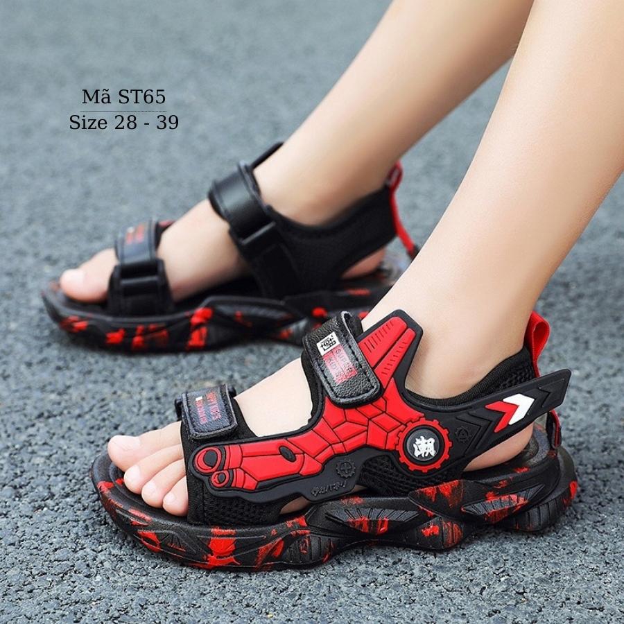 Giày sandal bé trai siêu nhân spiderman đỏ đen thể thao mang êm chống trơn dép có quai hậu dán dễ tháo sỏ phù hợp cho trẻ em đi học đi biển LIMIBABY ST65