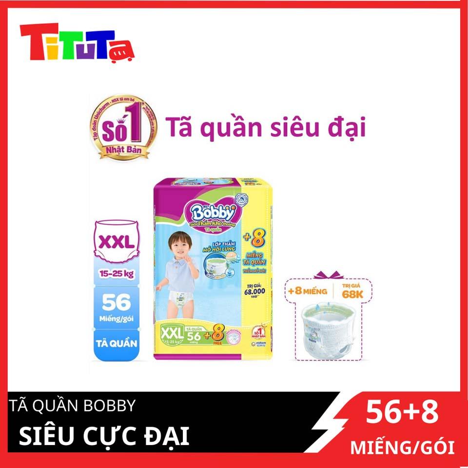 Tã quần Bobby - Đệm Lưng Thấm Mồ Hôi XXL56 (56 miếng) - Tặng 8 miếng trong gói