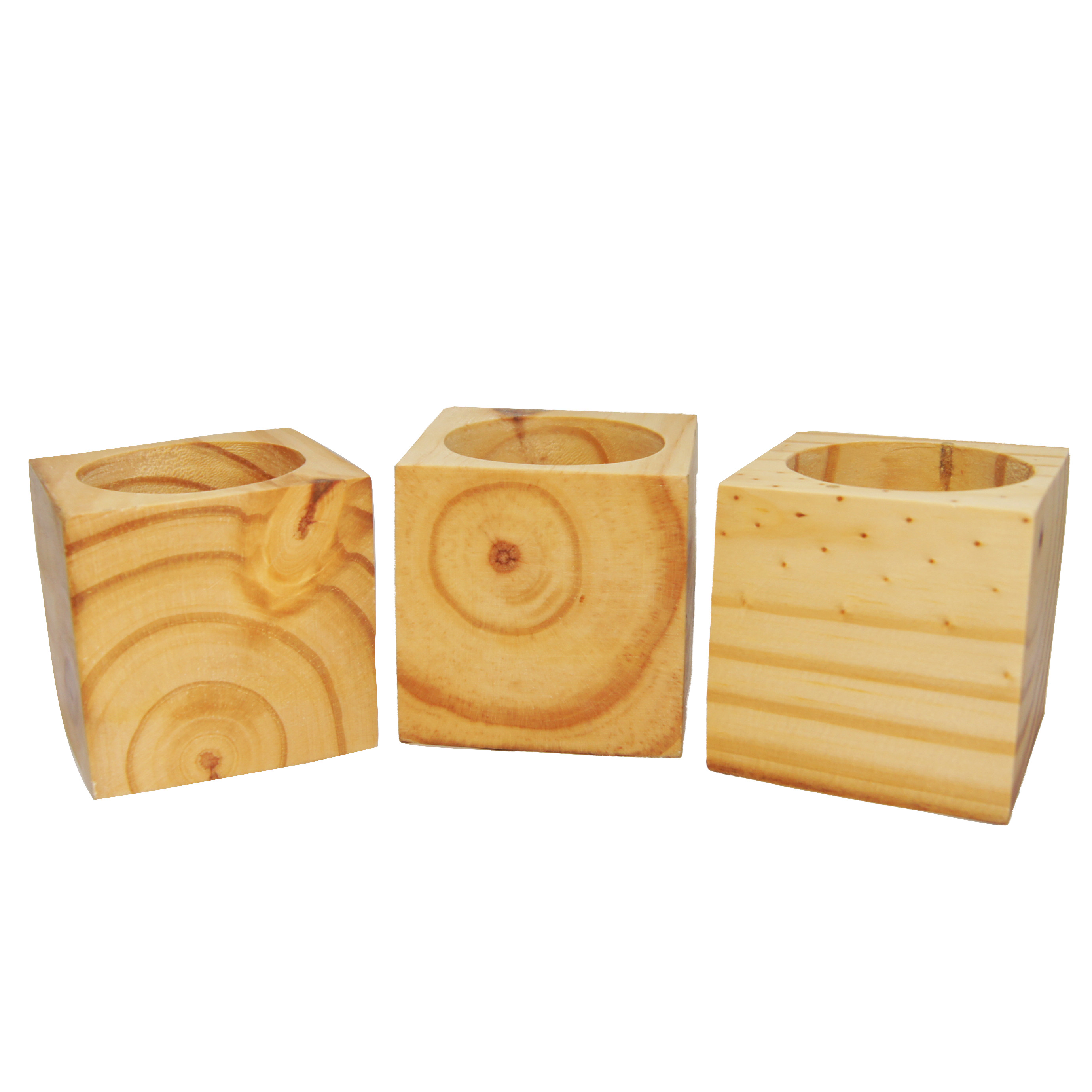 Combo 3 Chậu Trồng Cây Bằng Gỗ Nguyên khối Hình Vuông - Kích thước: 7x7cm
