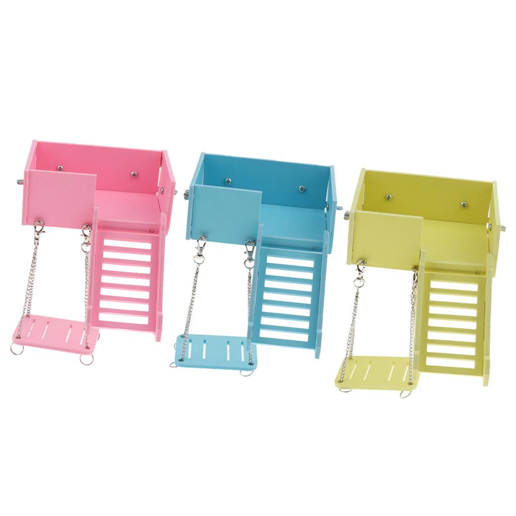 Wooden Platform Swing and Ladder Set for Mouse Chinchilla Rat Gerbil Pink