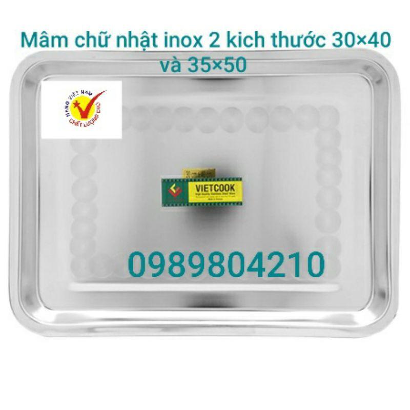 Mâm chữ nhật inox cao cấp Vietcook size 30× 40 ;35×50 ,hàng dày dặn chắc chắn loại 1