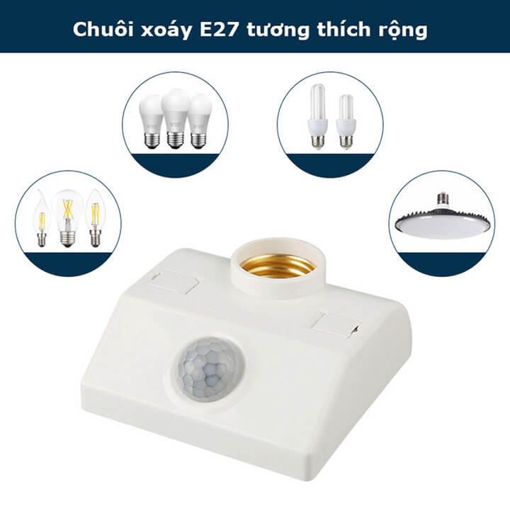 Đui đèn cảm ứng chuyển động đuôi xoáy E27 tự động Bật/Tắt, đui đèn cảm biến hồng ngoại thông minh