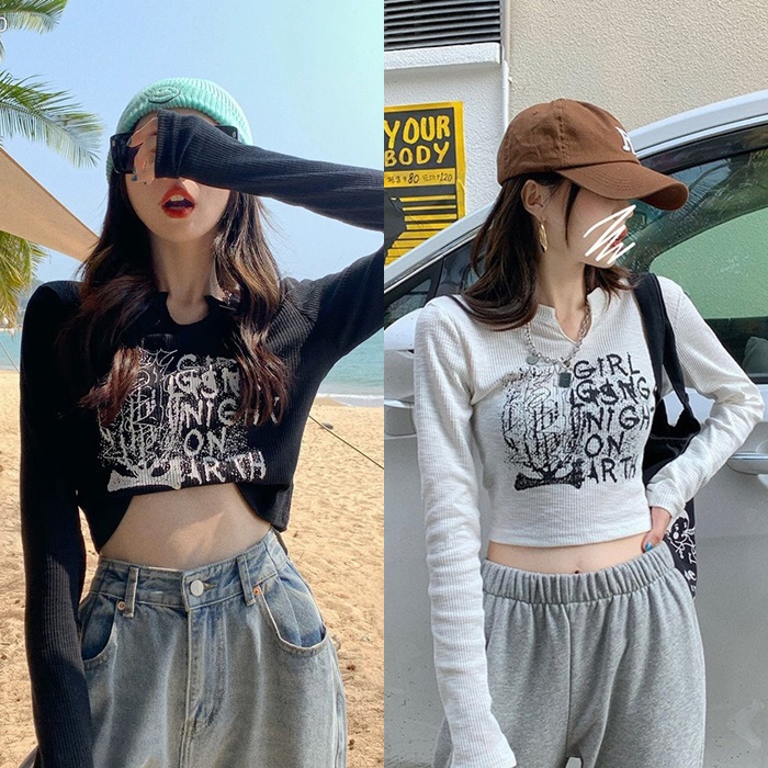 ÁO CROPTOP THUN GIẤY TAY DÀI SUÔNG RỘNG ĐI TIỆC ĐI CHƠI DẠO PHỐ ĐI BIỂN
