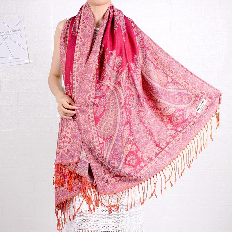 KHĂN CHOÀNG CỔ PASHMINA THỔ CẦM HOA HỒNG 08
