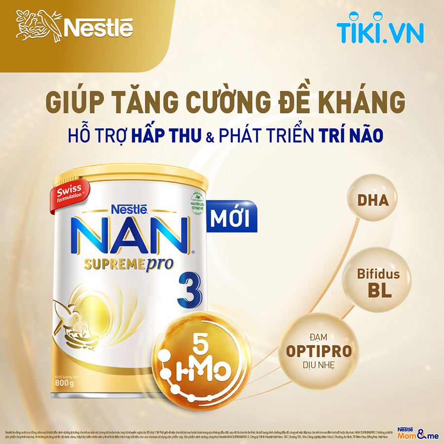 Sữa bột Nestlé NAN SupremePro 3 nhập khẩu từ Đức với 5HMO giúp tăng đề kháng, đạm Gentle Optipro giúp dễ hấp thu & ngừa nguy cơ dị ứng (chàm sữa) (2 - 6 tuổi)