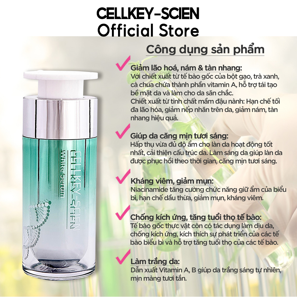 Combo 2 Tinh Chất Tế Bào Gốc Tái Tạo Phục Hồi Trẻ Hoá Da Cấp Ẩm Dưỡng Trắng Chống Lão Hoá Cellkey-Scien White Serum