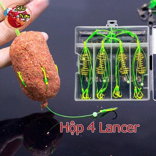 Hộp 4 lưỡi câu cá, lưỡi lăng xê (lancer) xanh chất lượng đủ kích thước