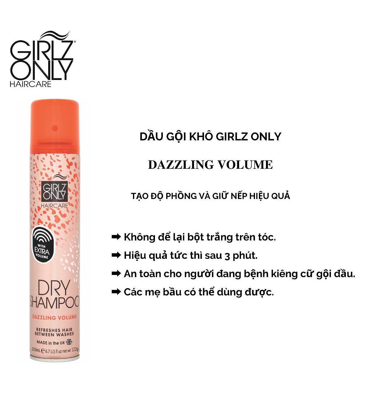 Dầu gội khô Girlz Only Dazzling Volume With Extra Volume