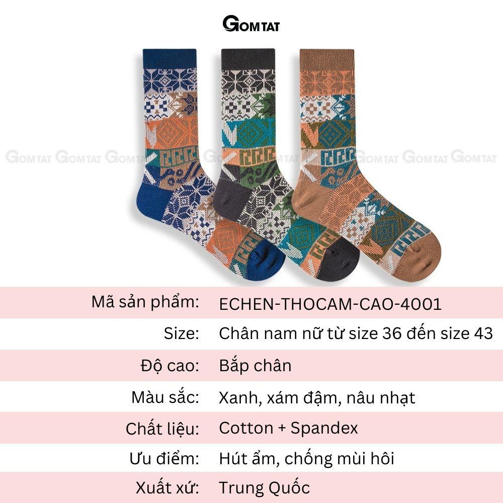 Tất cổ cao nam nữ cao cấp họa tiết thổ cẩm vintage, vớ cao cổ unisex chất liệu cotton dày dặn - ECHEN-THOCAM-CAO-4001