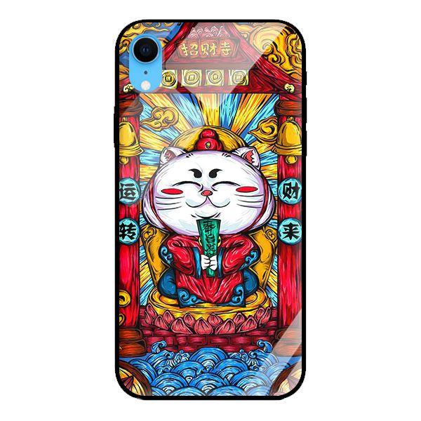 Ốp kính cường lực cho iPhone XR Mèo May Mắn Trắng - Hàng chính hãng