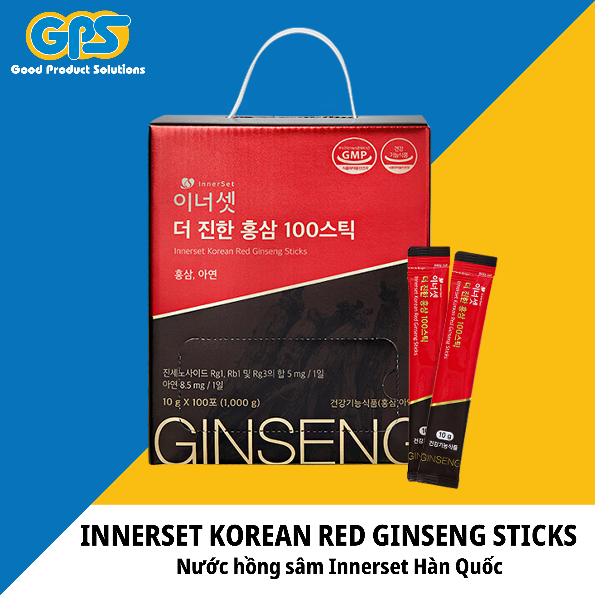 Nước tinh chất hồng sâm 6 năm tuổi Hàn Quốc Innerset - Innerset Korean Red Ginseng Sticks 10g x 100 gói