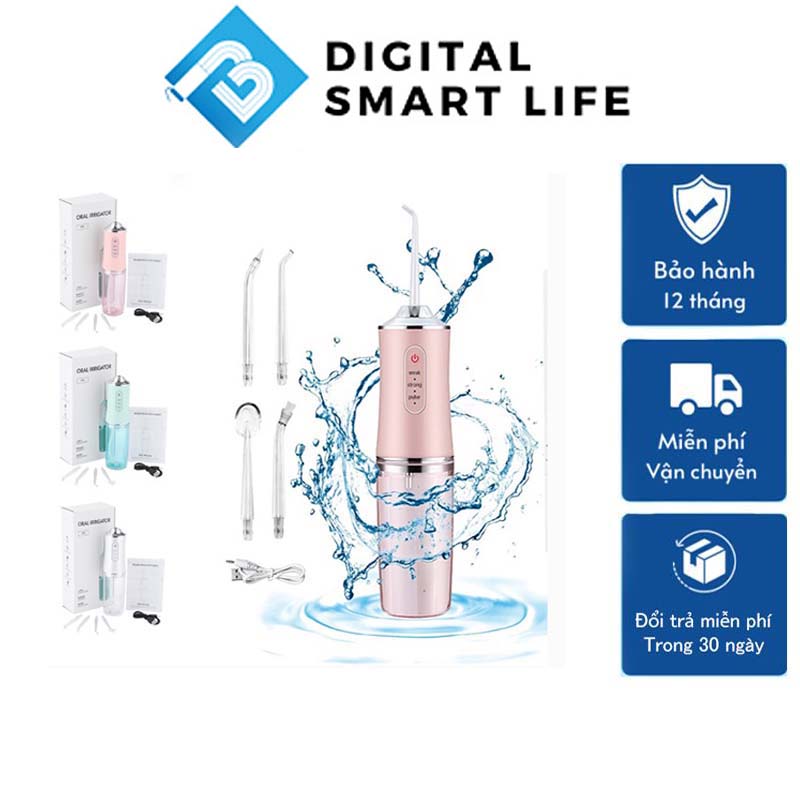 Máy Tăm Nước Cầm Tay Vệ Sinh Răng Miệng Oral Irrigator Tăm Nước Nha Khoa Mini Chống Thấm Nước Bản Tiếng Anh - TẶNG CẠO LƯỠI VÀ 4 ĐẦU VỆ SINH CHUYÊN DỤNG, Máy Xỉa Răng Nước 3 Cấp Độ Làm Sạch Sâu