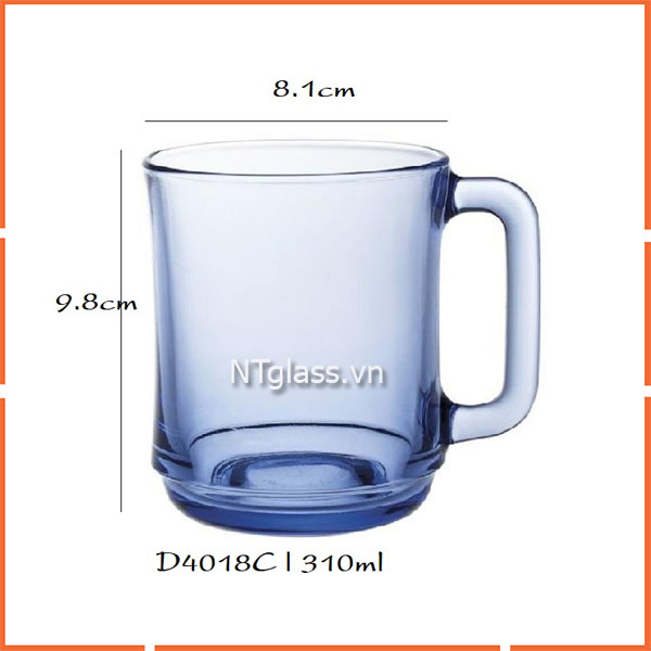 Ly có quai cầm Xanh Marine 310ml Thủy tinh cường lực cao cấp Pháp D4018B