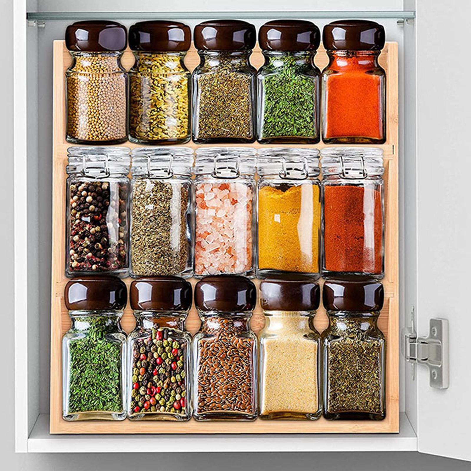 Multifunction Bamboo Spice Rack Space Saving Bamboo Spice Rack Organizer Seasoning Organizer for Makeup Spice Cabinet Seasoning Organizer