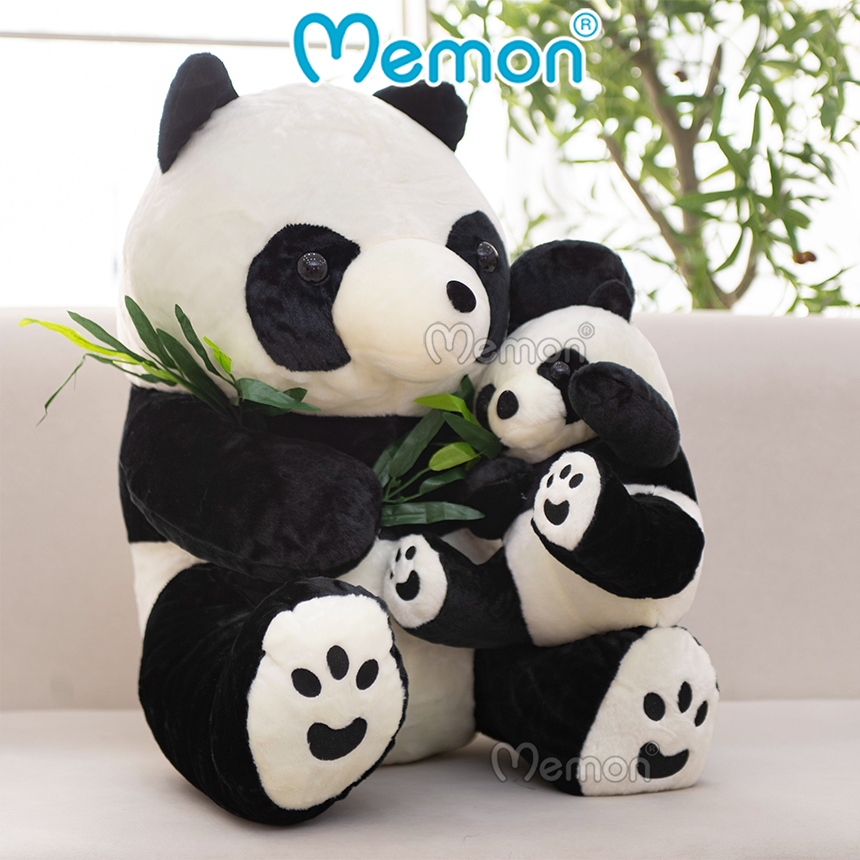 Gấu Bông Gấu Trúc Cầm Cành Trúc 25cm -55cm Cao Cấp Memon, Gấu Trúc Nhồi Bông Cute