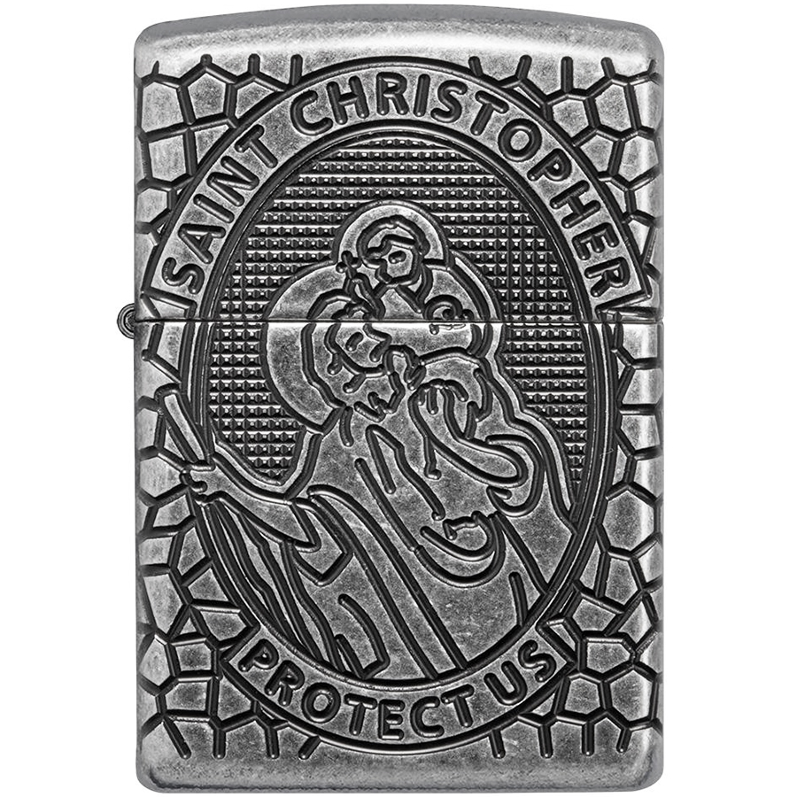 Bật Lửa Zippo 49160 – Zippo Armor St. Christopher Medal Design Antique Silver