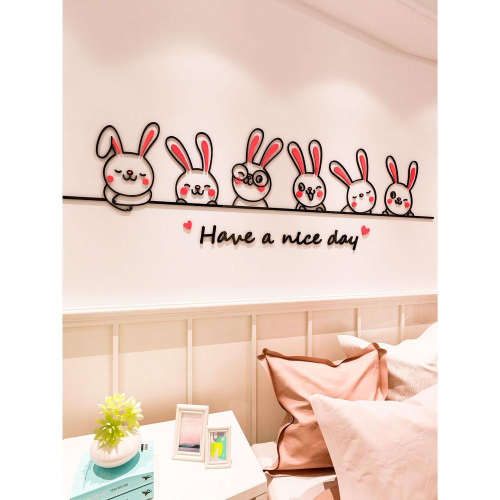 Tranh dán tường mica 3d decor khổ lớn hoạt hình thỏ bunny dễ thương trang trí mầm non, mẫu giáo, phòng cho bé