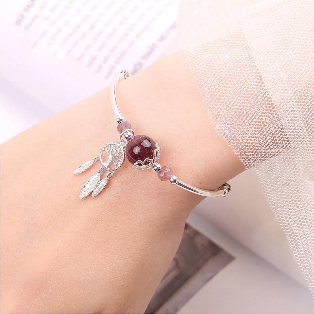 Vòng charm bạc mix đá phong thủy thiên nhiên TUDO260 có kiểm định - Vòng tay nữ cao cấp