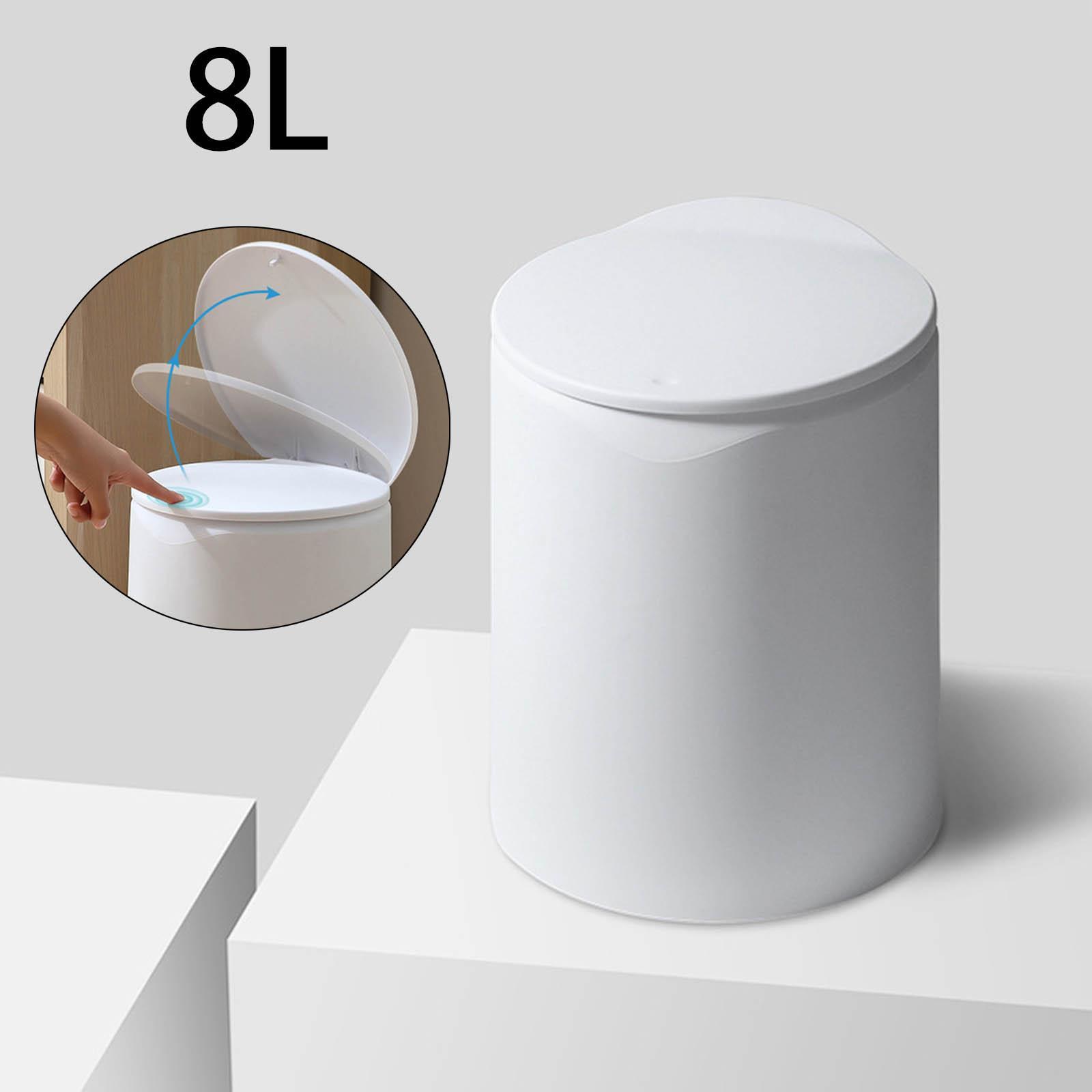 8L Press Trash Can Organizer Wastebasket for Dining Room Kitchen White