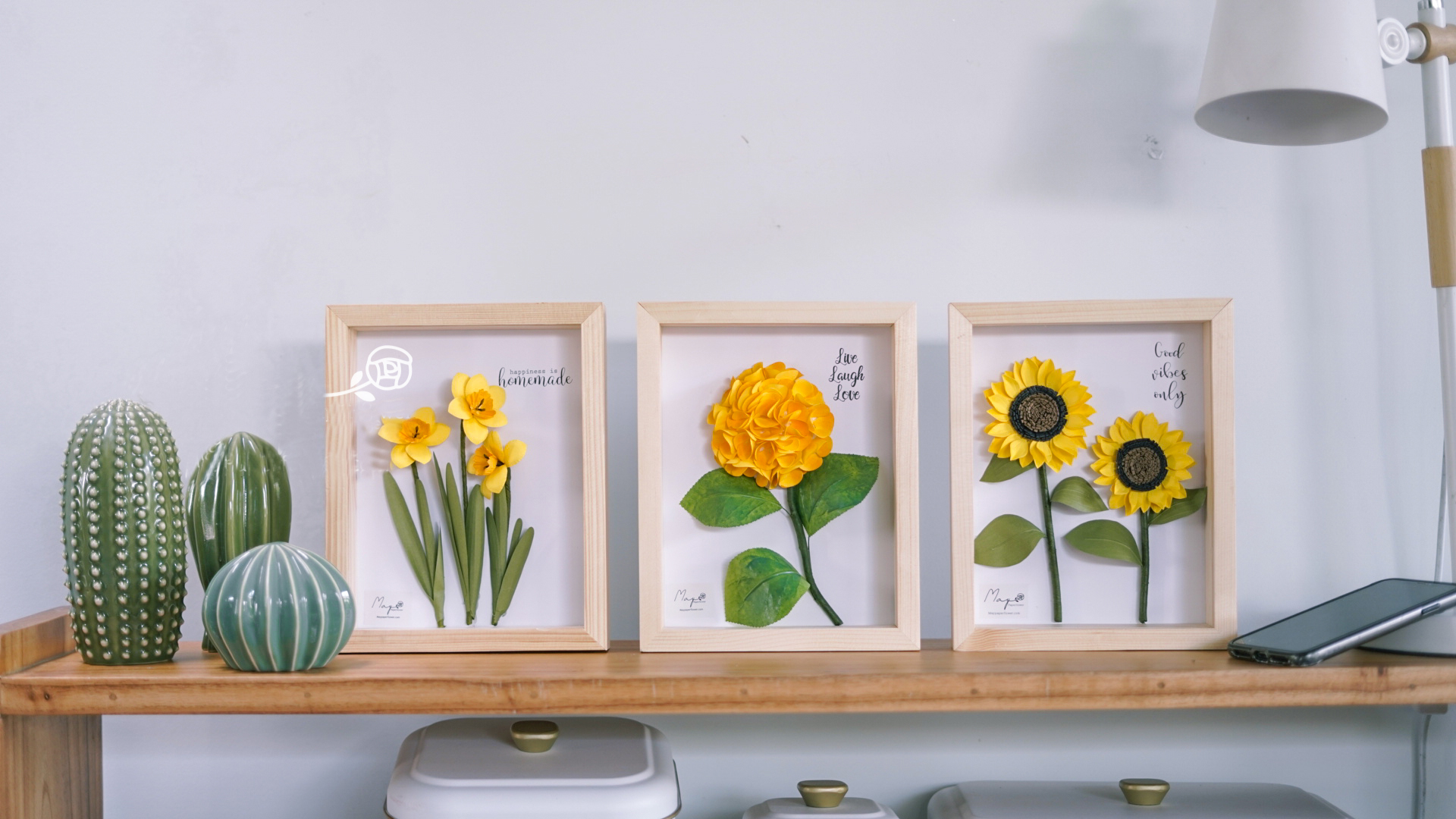 Tranh hoa giấy handmade trang trí cao cấp SIMPLICITY Yellow Set  cm - Maypaperflower Hoa giấy nghệ thuật