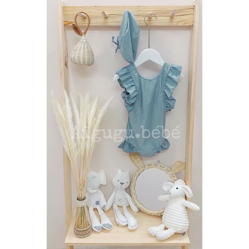 Đồ bơi bé gái xanh mint tay bèo, áo tắm xanh mint tay bèo cho bé gái -AIGUGU.BÉBÉ