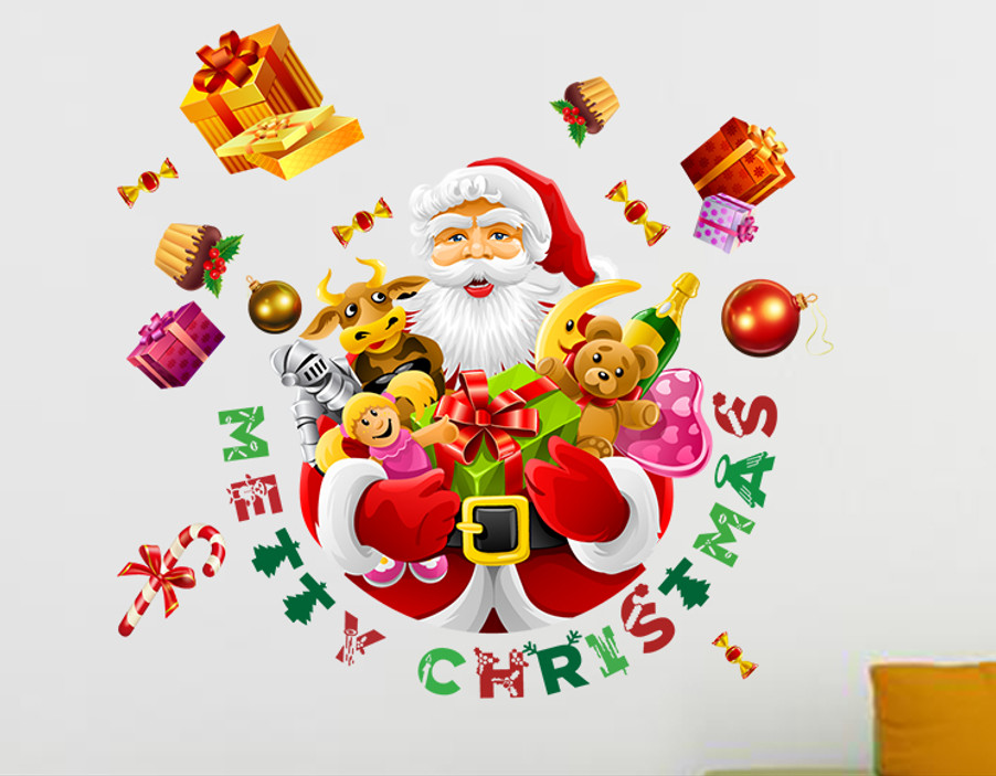Decal trang trí Noel - Ông già Noel ôm quà