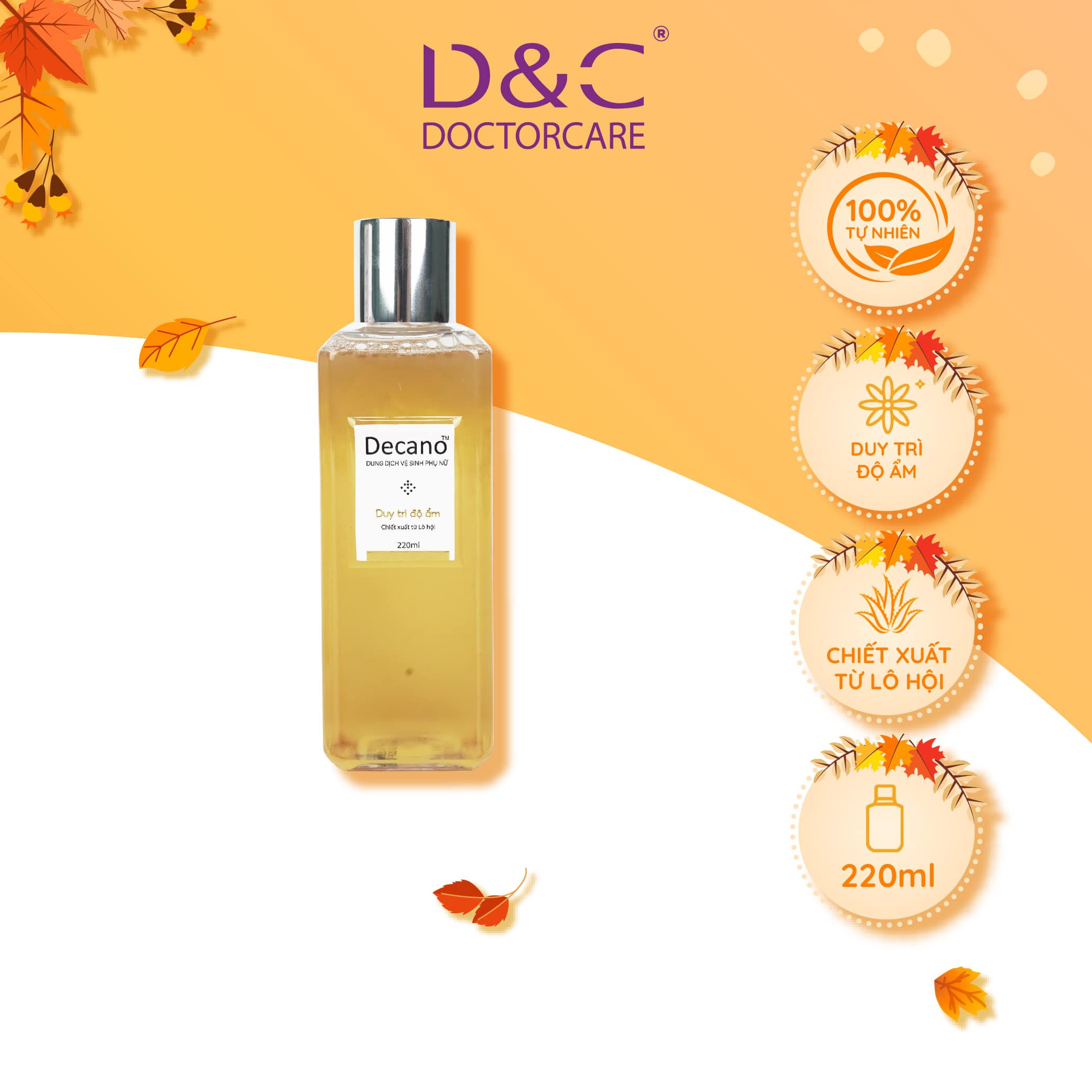 Dung dịch vệ sinh phụ nữ Doctor Care Decano 220ml kháng khuẩn ,duy trì độ ẩm