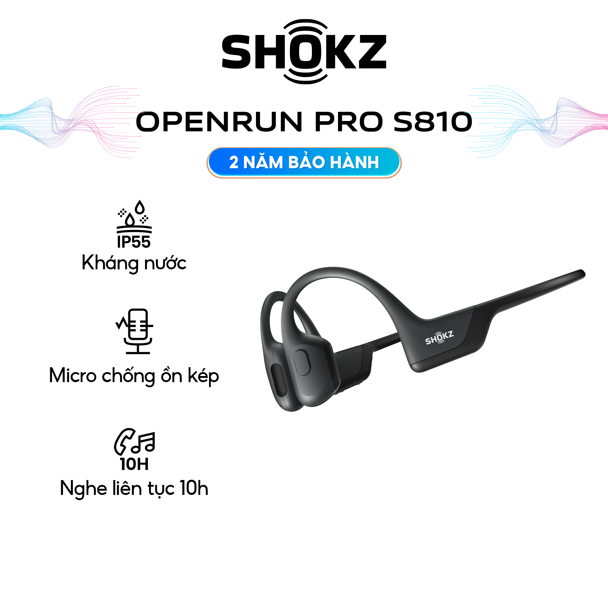 Tai nghe SHOKZ OPENRUN PRO S810 Màu Đen - Kháng nước chuẩn IP55 Bluetooth v5.1 thể thao dẫn truyền âm thanh qua xương - Hàng chính hãng