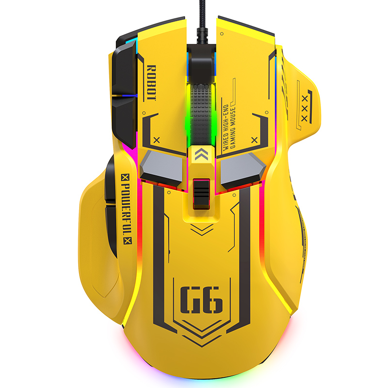 Chuột cơ chơi game G6S thiết kế robot cực ngầu với độ DPI lên đến 12800 kèm theo 13 chế độ đèn led RGB tùy chỉnh phù hợp cho các game thủ