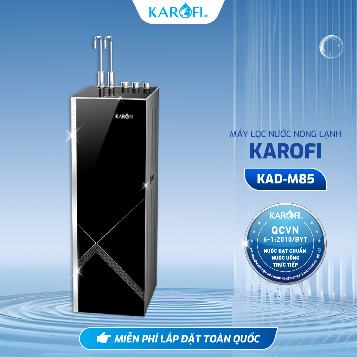 Máy lọc nước Nóng lạnh 12 lõi KAROFI KAD-M85 - 2 lõi Gấp 4 Hydro-Ion Kiềm, Lạnh Block Zitek 4.2, Aiotec - Hàng Chính Hãng