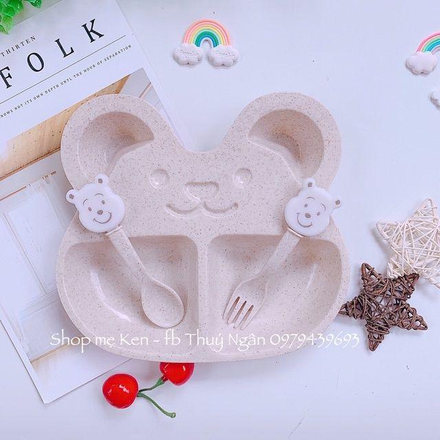 Khay ăn dặm lúa mạch hình gấu kèm thìa dĩa mẫu mới