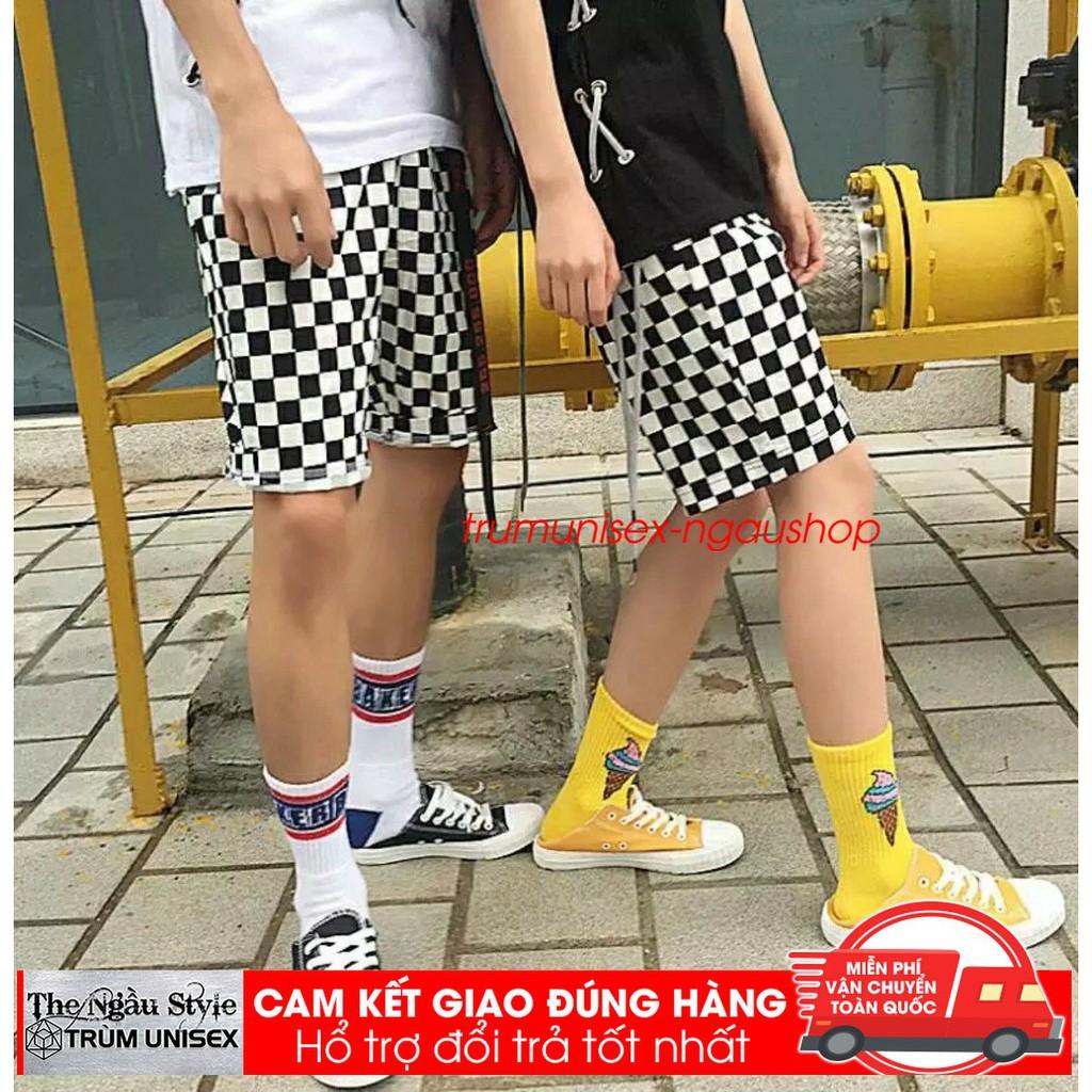 Hình thật o cuối - Quần short ngắn thun nam nữ sọc caro unisex trumunisex