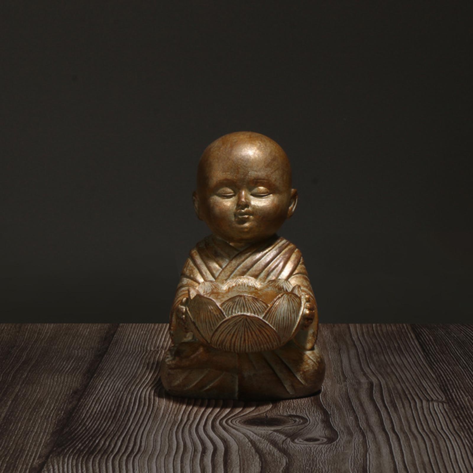2x Buddha Statue Monk Doll  Sculpture Candleholders Figurines for Home
