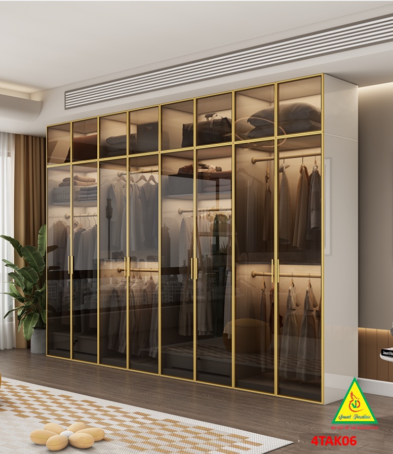 Tủ quần áo gỗ MDF cánh kính cường lực khung nhôm 4TAK06 - Nội thất lắp ráp Viendong Adv