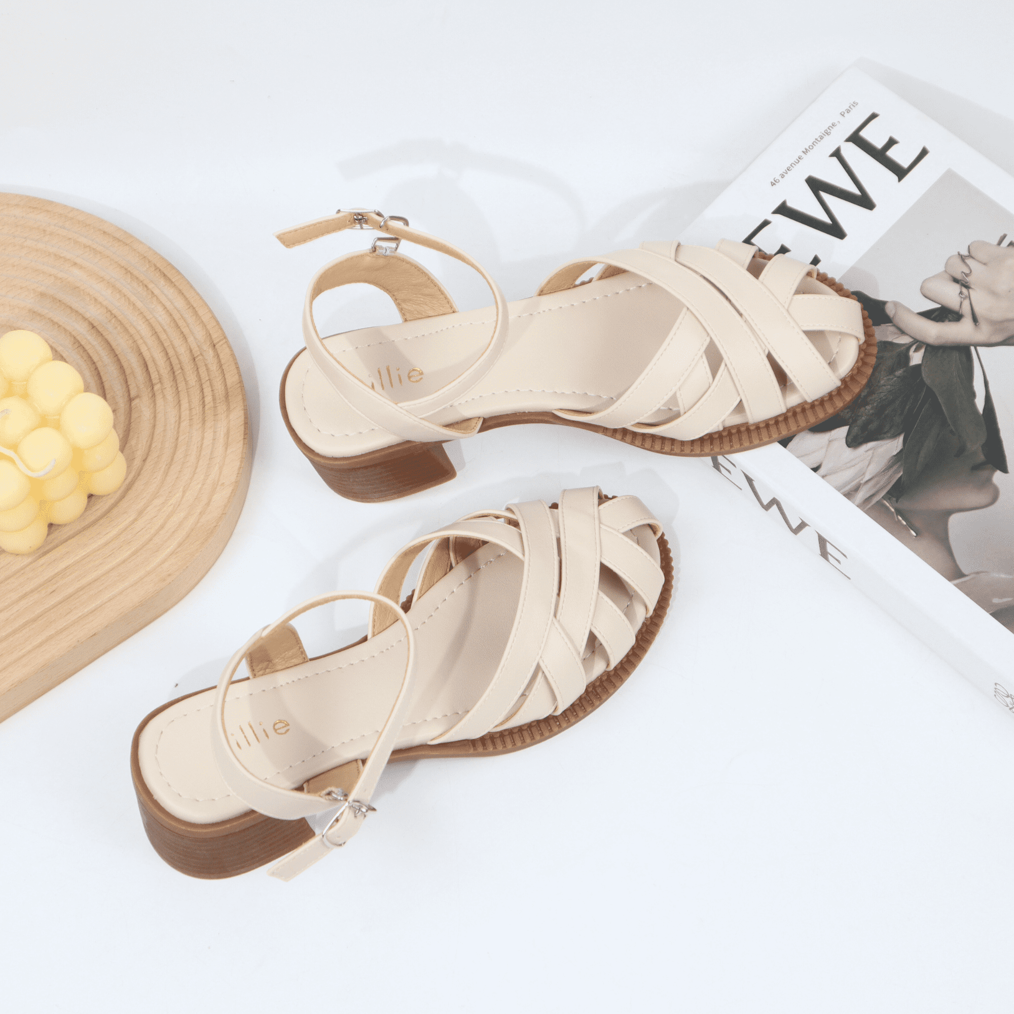 Giày Sandal Nữ Cillie Mũi Rọ Đan Dây Độc Đáo Gót Vuông 5p 1067