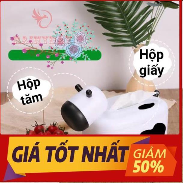 Hộp đựng khăn giấy ăn đa năng có hũ lọ tăm rút tiện lợi để bàn nhựa đẹp hình thú xinh bò sữa dễ thương