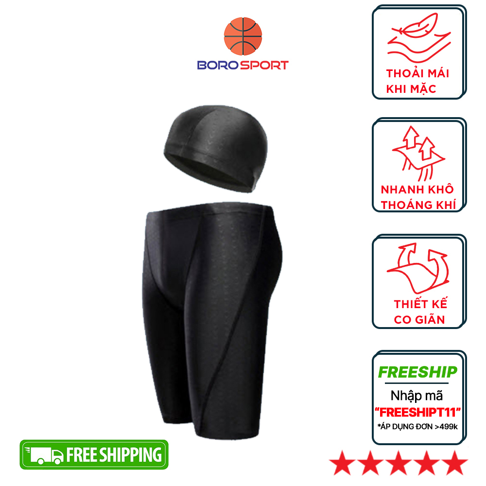 Quần Bơi Lửng Cho Nam Với Thiết Kế Vảy Cá Mập Yesure Chống Thấm Nước , Nhanh Khô Tặng Kèm Nón Bơi Vải Chống Nước - 4Xl