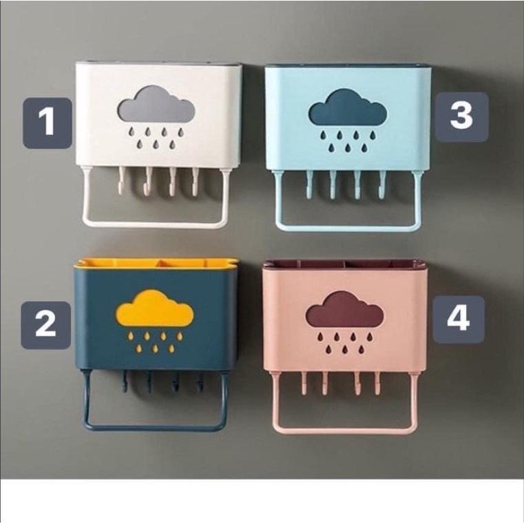 Kệ Đựng Đũa, Thìa, Muỗng, Dao, Treo Tường, Thiết Kế 2 Ngăn Tiện Lợi, Hình Đám Mây, Có Kèm Móc Treo Đồ