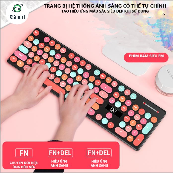 Bộ Bàn Phím Và Chuột Không Dây XSmart N620 Sweet Hồng Cute Nhiều Màu Sắc, Dùng Văn Phòng Cho Máy Tính, Laptop, PC - Hàng Chính Hãng