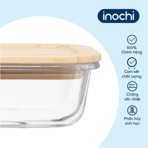 Hộp thuỷ tinh chữ nhật nắp tre Inochi - Nikko 640ml