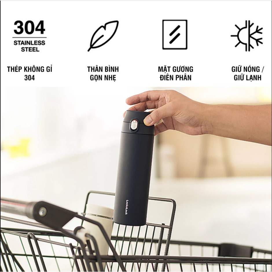 Bình Giữ Nhiệt Lock&amp;Lock Featherlight One-touch Tumbler 500ml LHC3257 - Hàng Chính Hãng - Tặng Kèm Ống Hút Inox