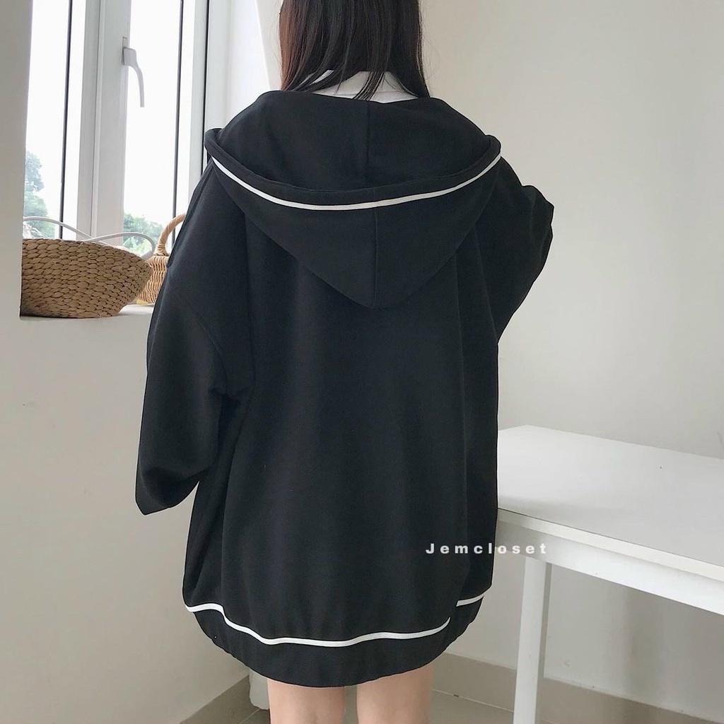 Áo Khoác Hoodie Viền Tay Bồng Nữ Jacket form rộng có mũ màu ĐEN ,HỒNG, XANH, TÍM THAN Ulzzang- KHOÁC NỈ TRƠN PHONG CÁCH HÀN QUỐC