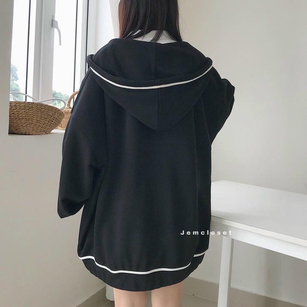 Áo Khoác Hoodie Viền Tay  Bồng Nữ Jacket form rộng có mũ màu ĐEN ,HỒNG, XANH, TÍM THAN Ulzzang- KHOÁC NỈ TRƠN PHONG CÁCH HÀN QUỐC