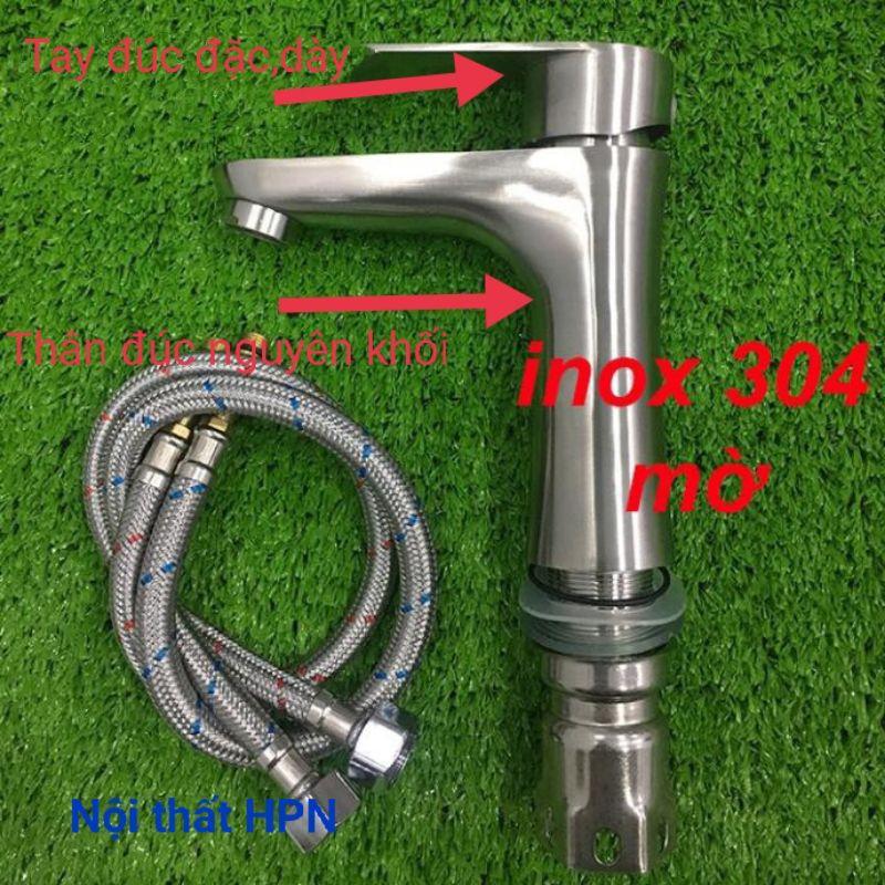 Vòi Lavabo Nóng Lạnh tròn INOX SUS 304 Đúc nguyên khối cao cấp LE07.Tặng kèm 2 dây cấp
