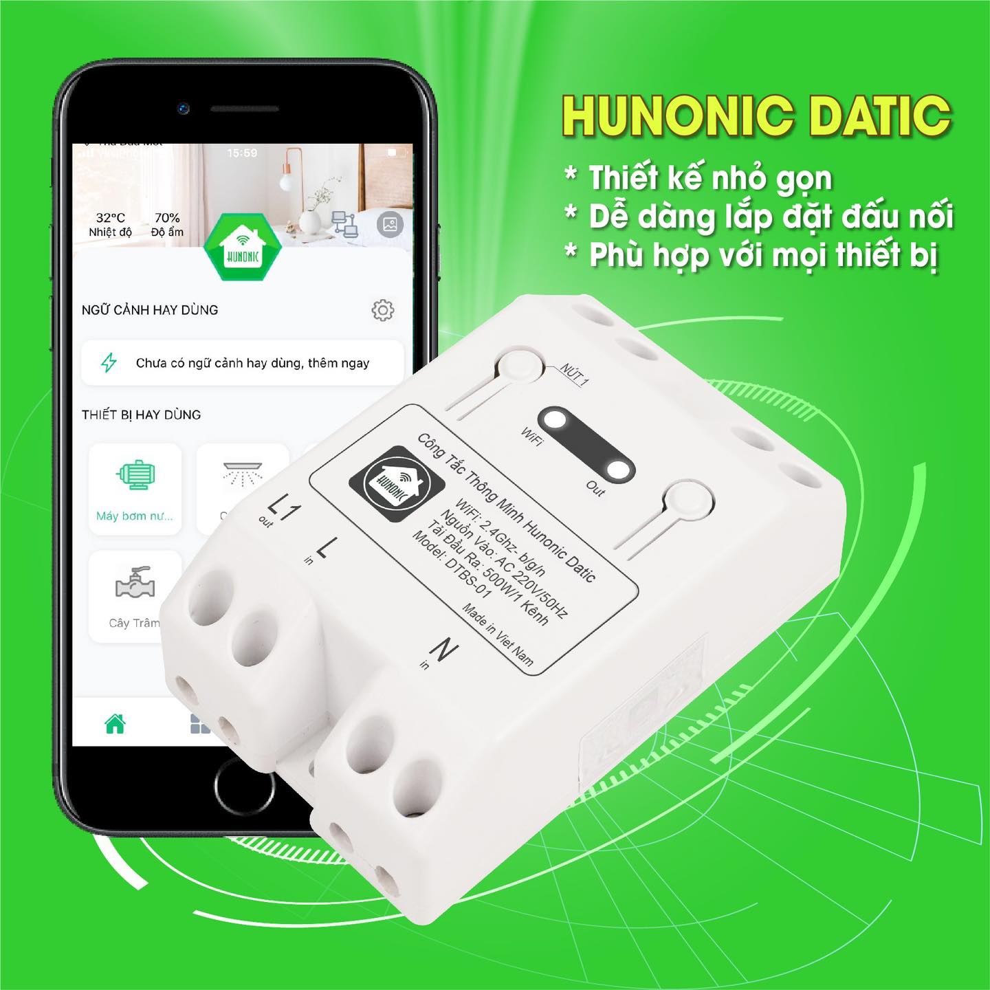 Công Tắc Thông Minh Wifi Hunonic Datic- hàng chính hãng